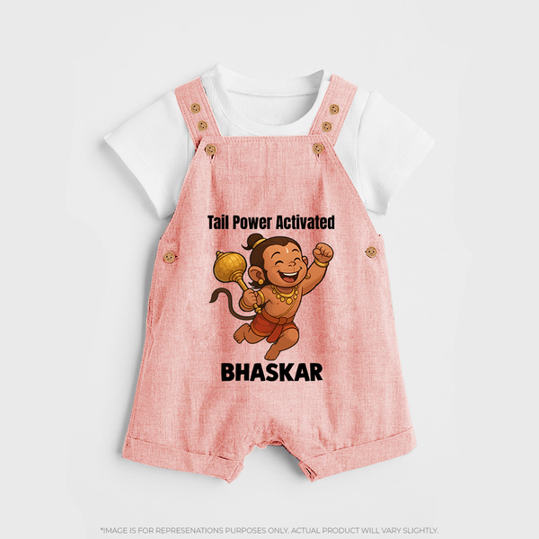 Tail Power Activated – Personalized Baby Dungaree - PEACH - 0 - 5 Months Old (Chest 18")