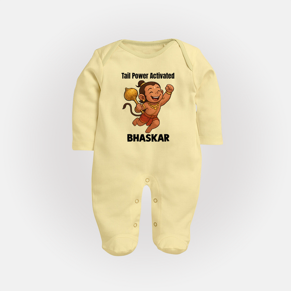Tail Power Activated – Personalized Baby Fullbody Suit - PASTEL YELLOW - New Born (Chest 7.5")