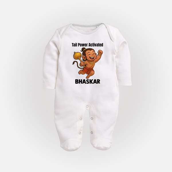 Tail Power Activated – Personalized Baby Fullbody Suit - WHITE - New Born (Chest 7.5")