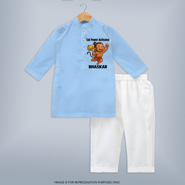 Tail Power Activated – Personalized   Kurta - BABY BLUE - 3 - 6 Months Old (Chest 24", Kurta Length 14'', Waist 19", Pant Length 14")