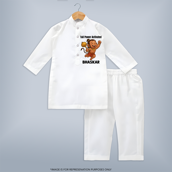 Tail Power Activated – Personalized   Kurta - WHITE - 3 - 6 Months Old (Chest 24", Kurta Length 14'', Waist 19", Pant Length 14")
