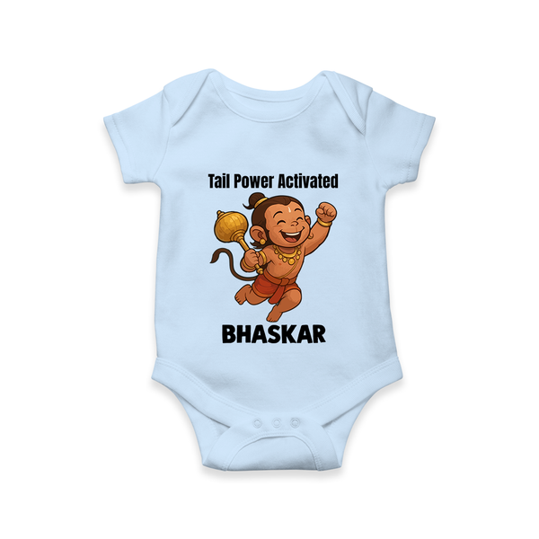 Tail Power Activated – Personalized Baby Romper - BABY BLUE - New Born (Chest 14")