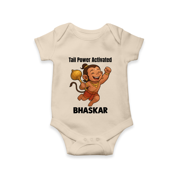 Tail Power Activated – Personalized Baby Romper - IVORY - New Born (Chest 14")