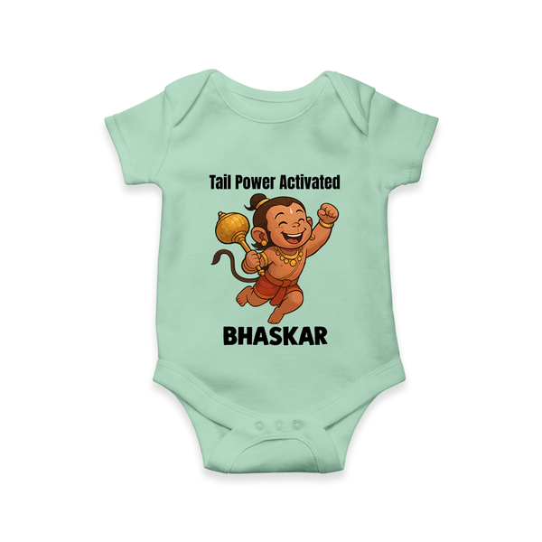 Tail Power Activated – Personalized Baby Romper - MINT GREEN - New Born (Chest 14")