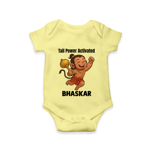 Tail Power Activated – Personalized Baby Romper - PASTEL YELLOW - New Born (Chest 14")