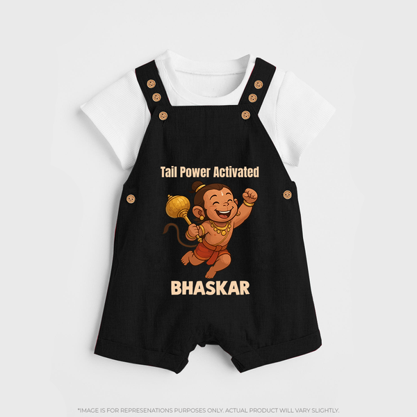 Tail Power Activated – Personalized Baby Dungaree - BLACK - 0 - 5 Months Old (Chest 18")