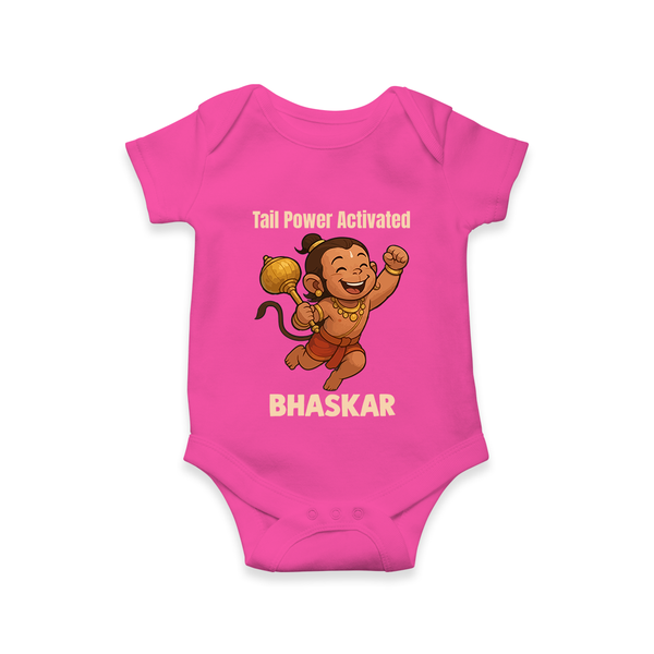 Tail Power Activated – Personalized Baby Romper - HOT PINK - New Born (Chest 14")