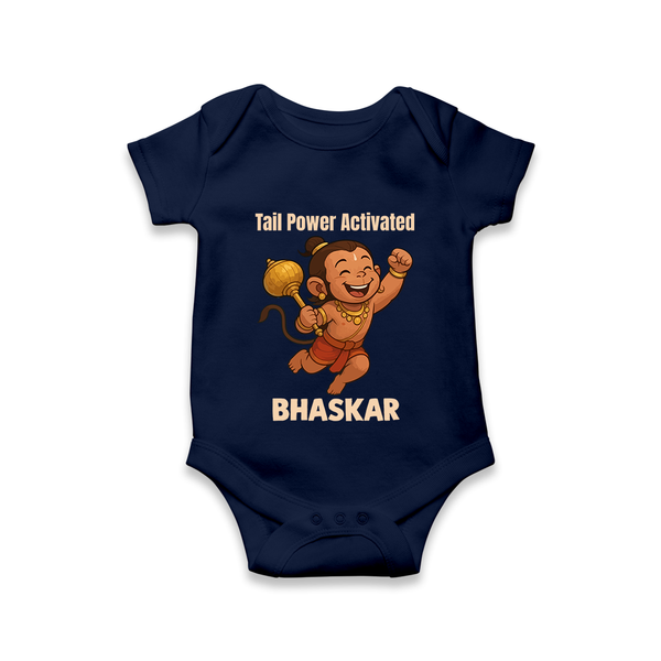 Tail Power Activated – Personalized Baby Romper - NAVY BLUE - New Born (Chest 14")
