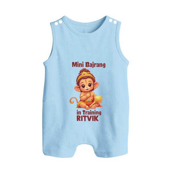 Mini Bajrang in Training – Personalized Baby Romper Suit - BABY BLUE - New Born (Chest 18")