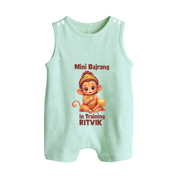 Mini Bajrang in Training – Personalized Baby Romper Suit - MINT GREEN - New Born (Chest 18")