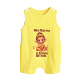 Mini Bajrang in Training – Personalized Baby Romper Suit - PASTEL YELLOW - New Born (Chest 18")