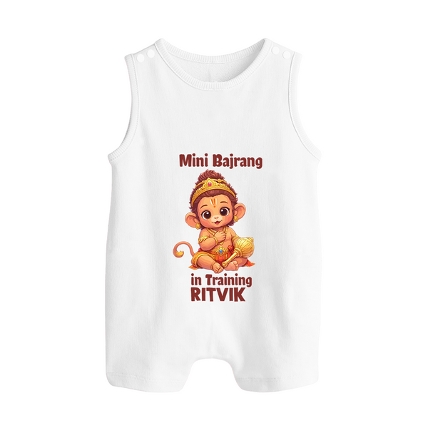 Mini Bajrang in Training – Personalized Baby Romper Suit - WHITE - New Born (Chest 18")