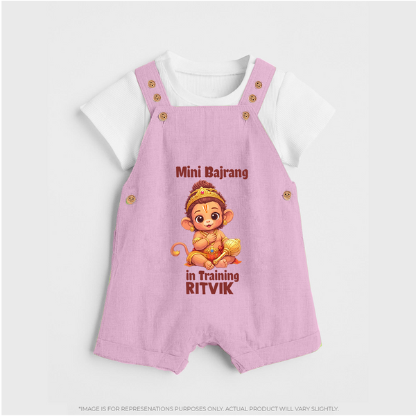 Mini Bajrang in Training – Personalized Baby Dungaree - BABY PINK - 0 - 5 Months Old (Chest 18")