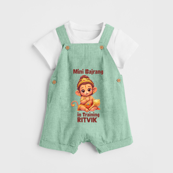 Mini Bajrang in Training – Personalized Baby Dungaree - MINT GREEN - 0 - 5 Months Old (Chest 18")