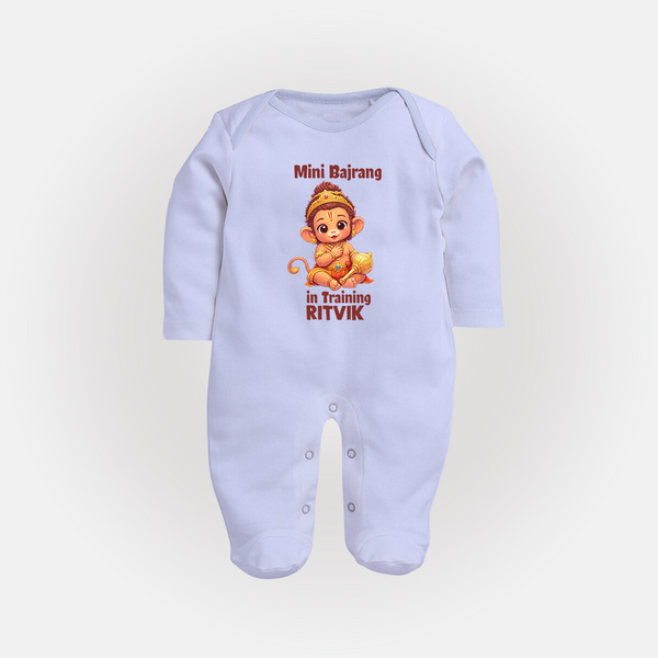Mini Bajrang in Training – Personalized Baby Fullbody Suit - BABY BLUE - New Born (Chest 7.5")