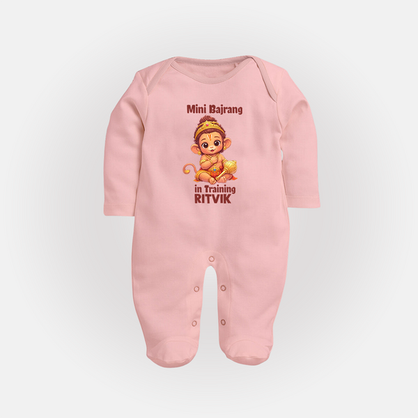 Mini Bajrang in Training – Personalized Baby Fullbody Suit - BABY PINK - New Born (Chest 7.5")