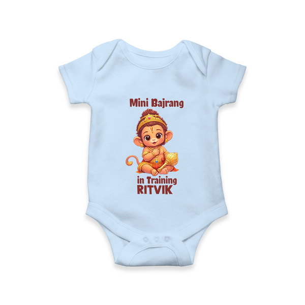Mini Bajrang in Training – Personalized Baby Romper - BABY BLUE - New Born (Chest 14")