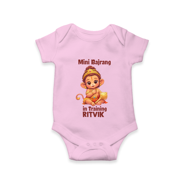 Mini Bajrang in Training – Personalized Baby Romper - BABY PINK - New Born (Chest 14")