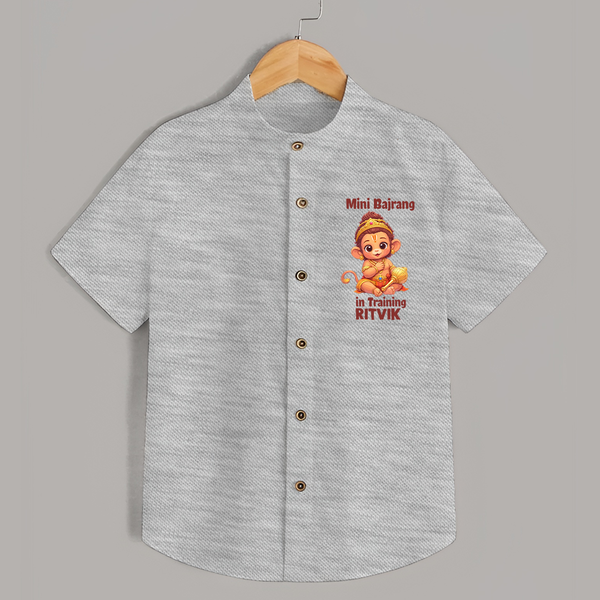 Mini Bajrang in Training – Personalized   Shirt - GREY - 0 - 6 Months Old (Chest 23")
