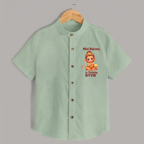 Mini Bajrang in Training – Personalized   Shirt - MINT GREEN - 0 - 6 Months Old (Chest 23")