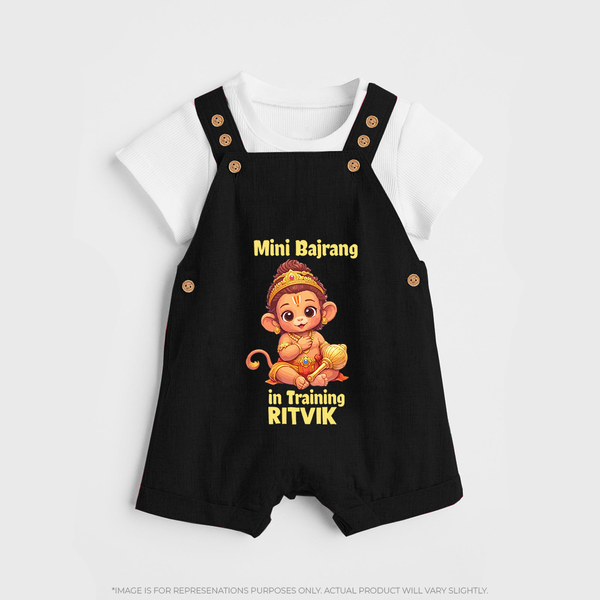 Mini Bajrang in Training – Personalized Baby Dungaree - BLACK - 0 - 5 Months Old (Chest 18")