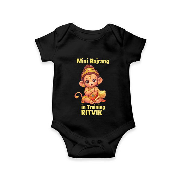 Mini Bajrang in Training – Personalized Baby Romper - BLACK - New Born (Chest 14")