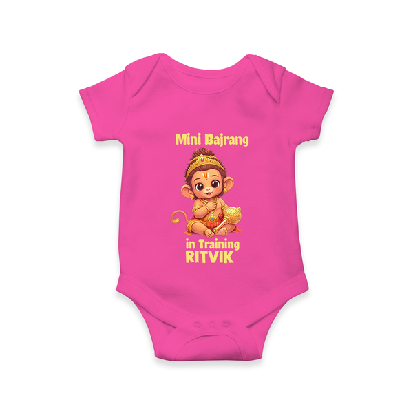 Mini Bajrang in Training – Personalized Baby Romper - HOT PINK - New Born (Chest 14")
