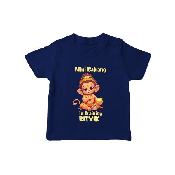 Mini Bajrang in Training – Personalized Baby T-Shirt - NAVY BLUE - 0-5 Months Old (Chest 17")