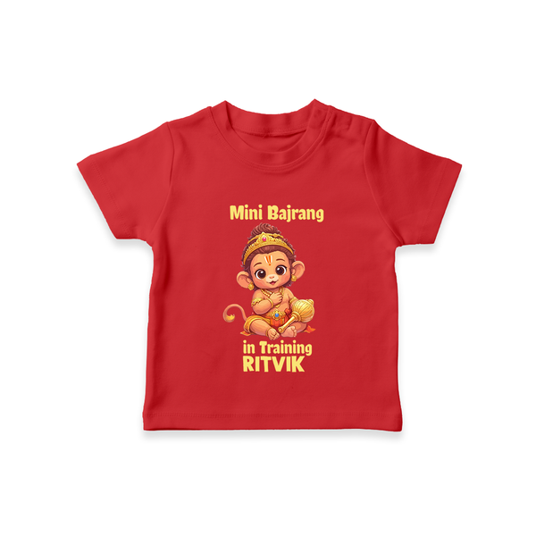 Mini Bajrang in Training – Personalized Baby T-Shirt - RED - 0-5 Months Old (Chest 17")