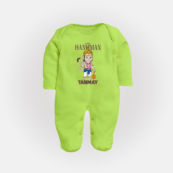Lord Hanuman – Personalized Baby Fullbody Suit - LIME GREEN - New Born (Chest 7.5")