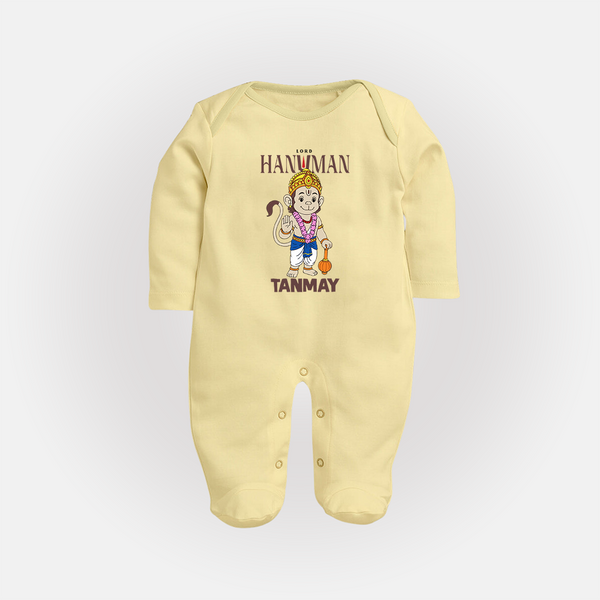 Lord Hanuman – Personalized Baby Fullbody Suit - PASTEL YELLOW - New Born (Chest 7.5")