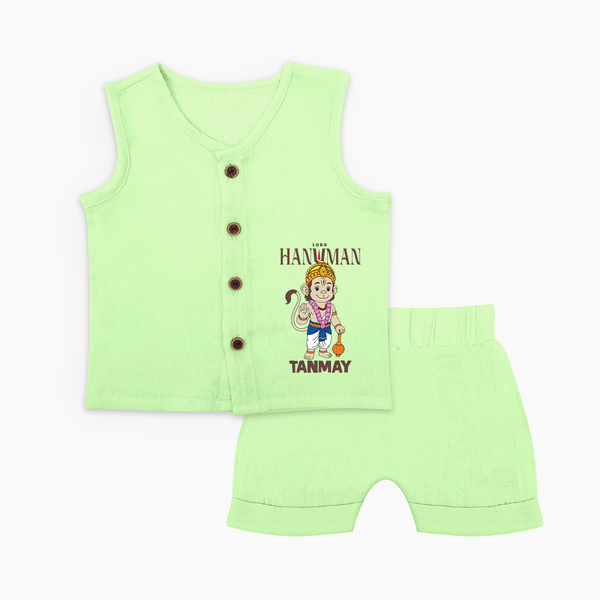 Lord Hanuman – Personalized Baby Jabla Set - PASTEL GREEN - 0 - 3 Months Old (Chest 9.8")