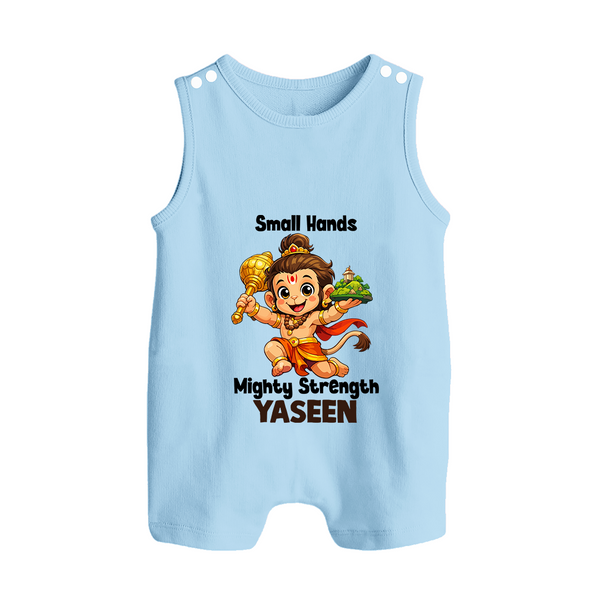 Small Hands Mighty Strength – Personalized Baby Romper Suit - BABY BLUE - New Born (Chest 18")