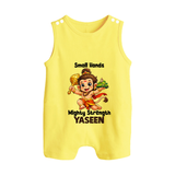 Small Hands Mighty Strength – Personalized Baby Romper Suit - PASTEL YELLOW - New Born (Chest 18")