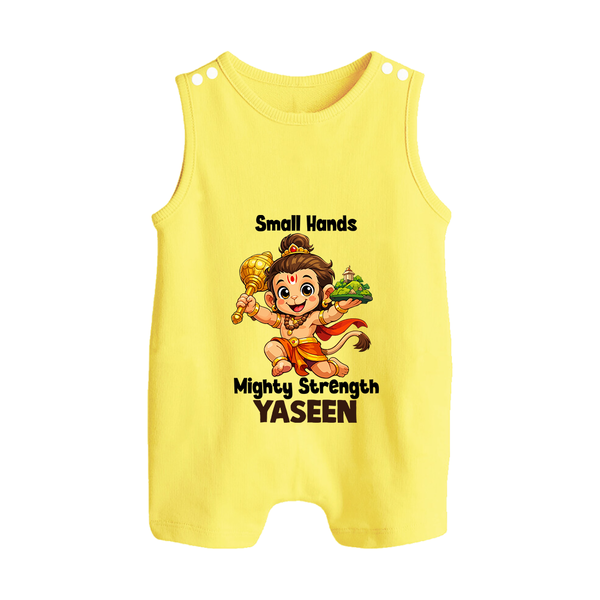 Small Hands Mighty Strength – Personalized Baby Romper Suit - PASTEL YELLOW - New Born (Chest 18")