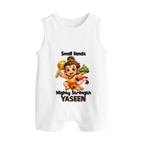 Small Hands Mighty Strength – Personalized Baby Romper Suit - WHITE - New Born (Chest 18")