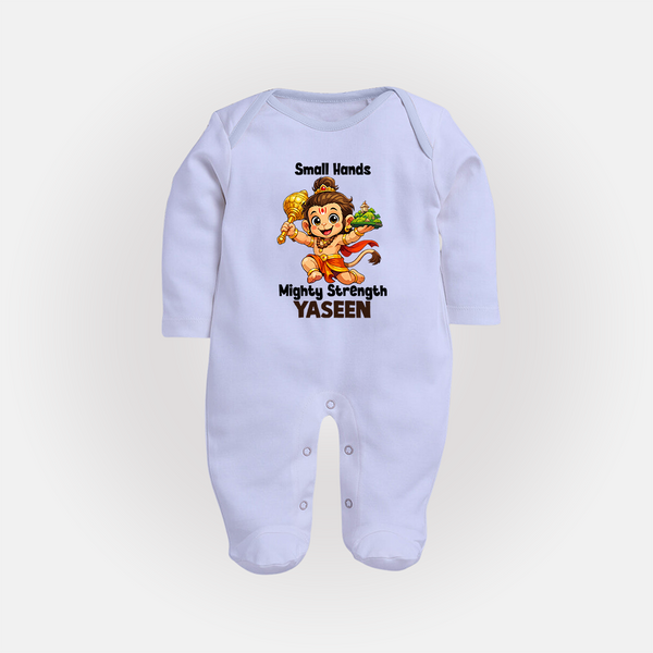 Small Hands Mighty Strength – Personalized Baby Fullbody Suit - BABY BLUE - New Born (Chest 7.5")