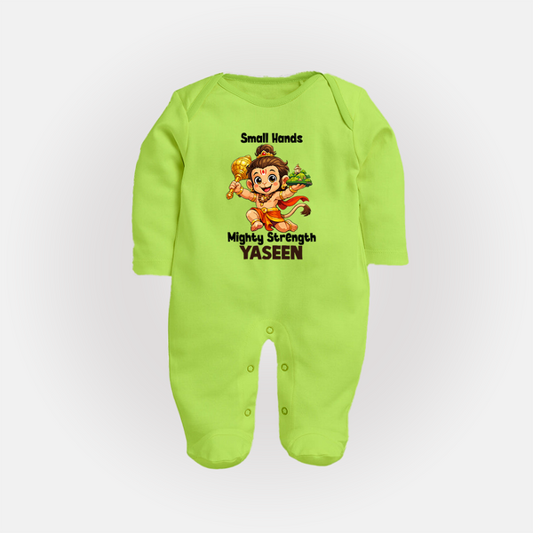Small Hands Mighty Strength – Personalized Baby Fullbody Suit - LIME GREEN - New Born (Chest 7.5")