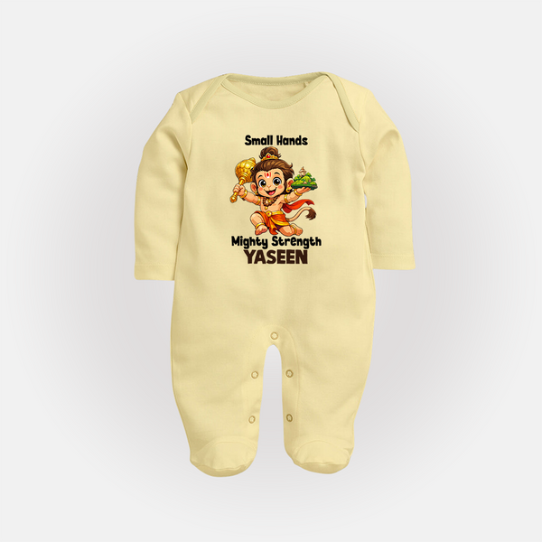 Small Hands Mighty Strength – Personalized Baby Fullbody Suit - PASTEL YELLOW - New Born (Chest 7.5")
