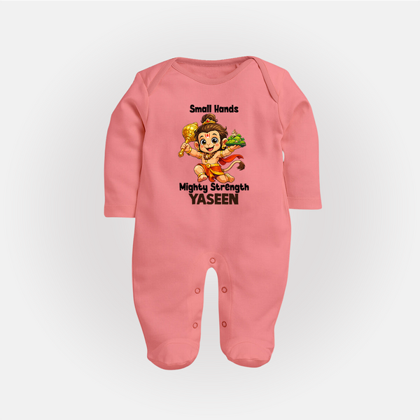 Small Hands Mighty Strength – Personalized Baby Fullbody Suit - PEACH - New Born (Chest 7.5")