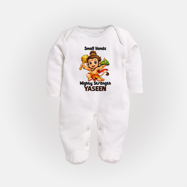 Small Hands Mighty Strength – Personalized Baby Fullbody Suit - WHITE - New Born (Chest 7.5")
