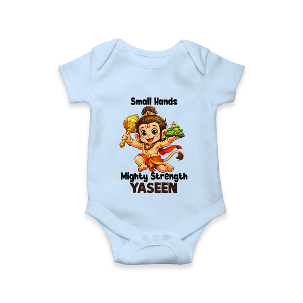 Small Hands Mighty Strength – Personalized Baby Romper - BABY BLUE - New Born (Chest 14")