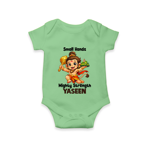 Small Hands Mighty Strength – Personalized Baby Romper - GREEN - New Born (Chest 14")