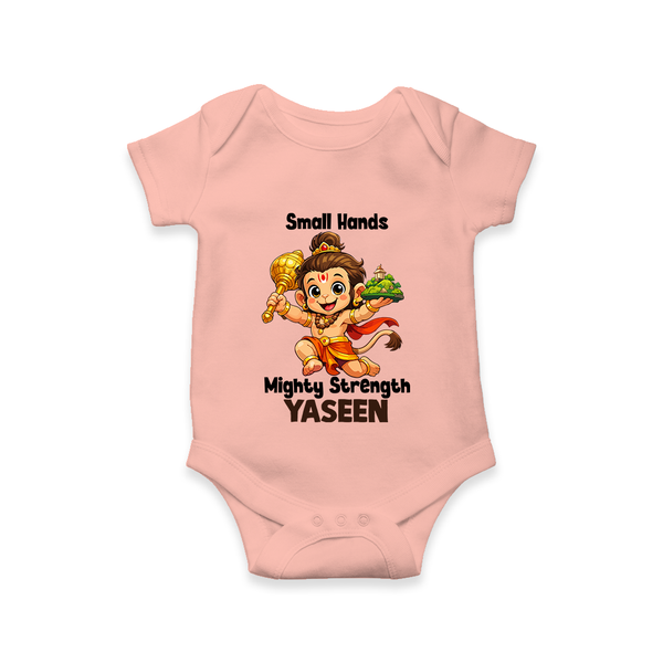 Small Hands Mighty Strength – Personalized Baby Romper - PEACH - New Born (Chest 14")