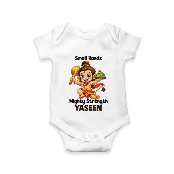 Small Hands Mighty Strength – Personalized Baby Romper - WHITE - New Born (Chest 14")