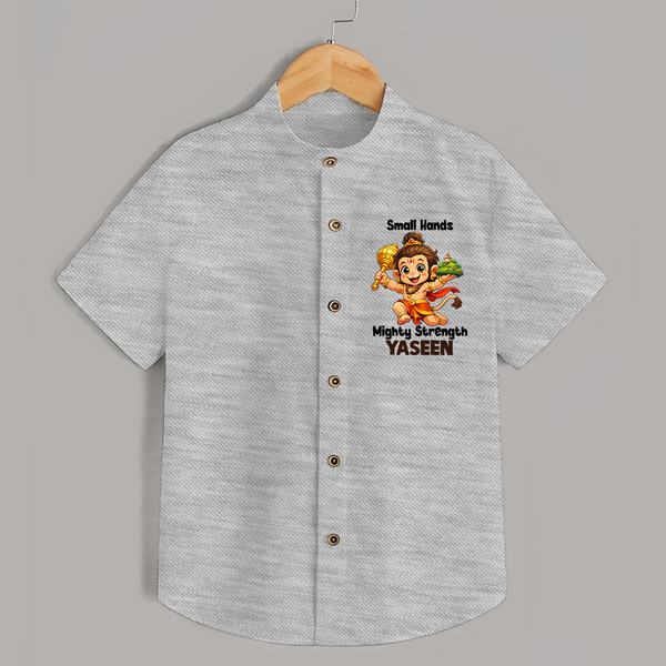 Small Hands Mighty Strength – Personalized   Shirt - GREY - 0 - 6 Months Old (Chest 23")