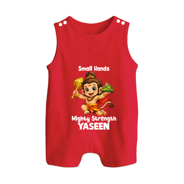 Small Hands Mighty Strength – Personalized Baby Romper Suit - RED - New Born (Chest 18")