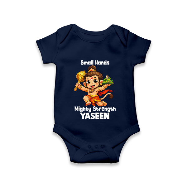 Small Hands Mighty Strength – Personalized Baby Romper - NAVY BLUE - New Born (Chest 14")