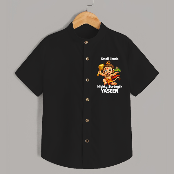 Small Hands Mighty Strength – Personalized   Shirt - BLACK - 0 - 6 Months Old (Chest 23")