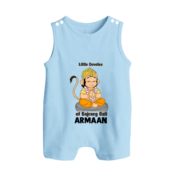 Little Devotee of Bajrang Bali – Personalized Baby Romper Suit - BABY BLUE - New Born (Chest 18")